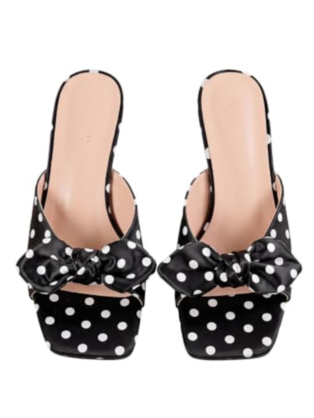 Polka Dot Kitten Heel Slide Sandals with Bow Knot Square Toe